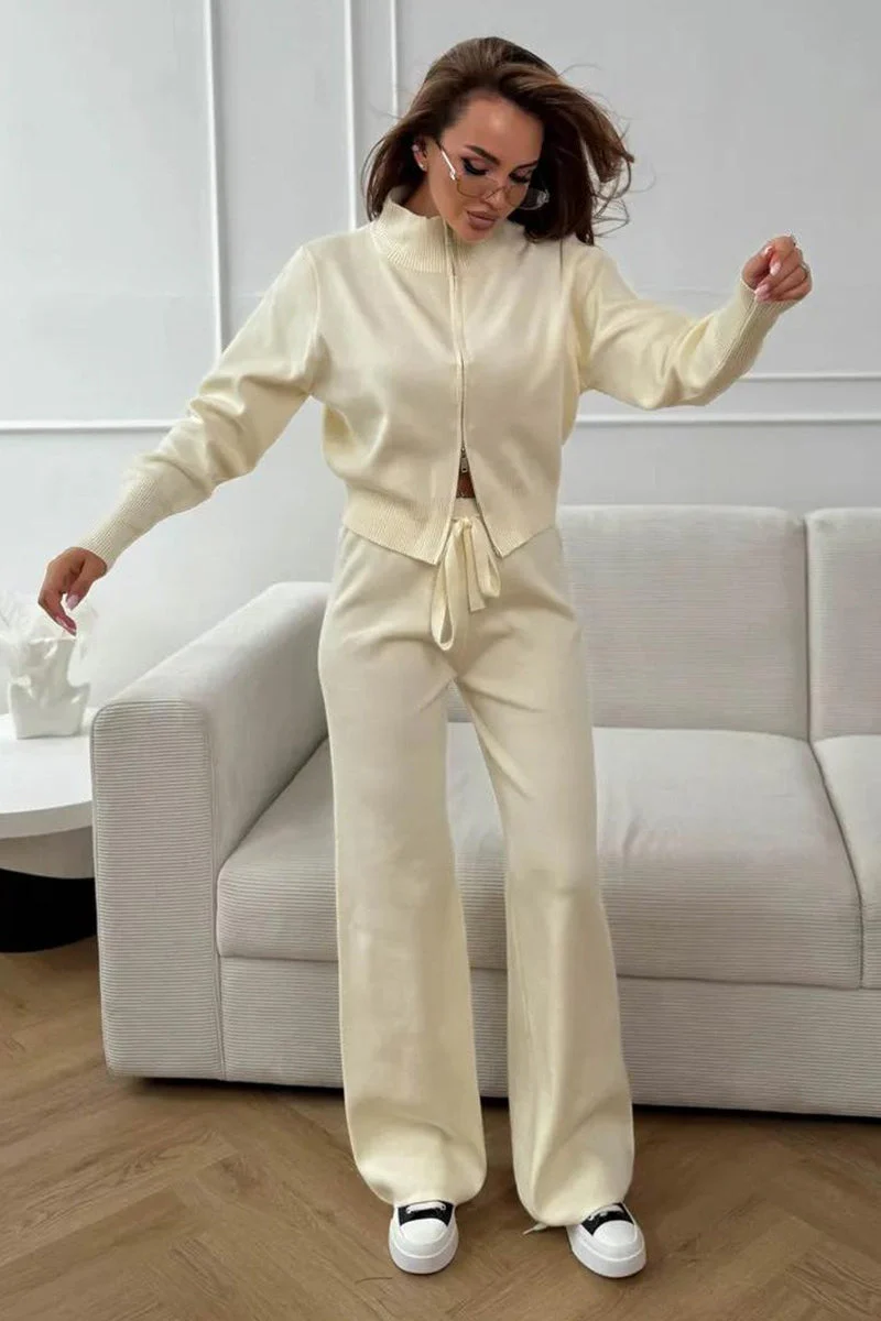 Two-Way Zipper Fitted Knit Commuter Two Piece Set - Image 2