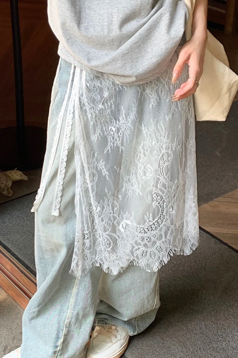 Unique Layered Lace Apron Drawstring Versatile Mini Skirt - Image 2