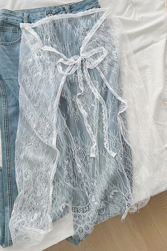 Unique Layered Lace Apron Drawstring Versatile Mini Skirt - Image 4