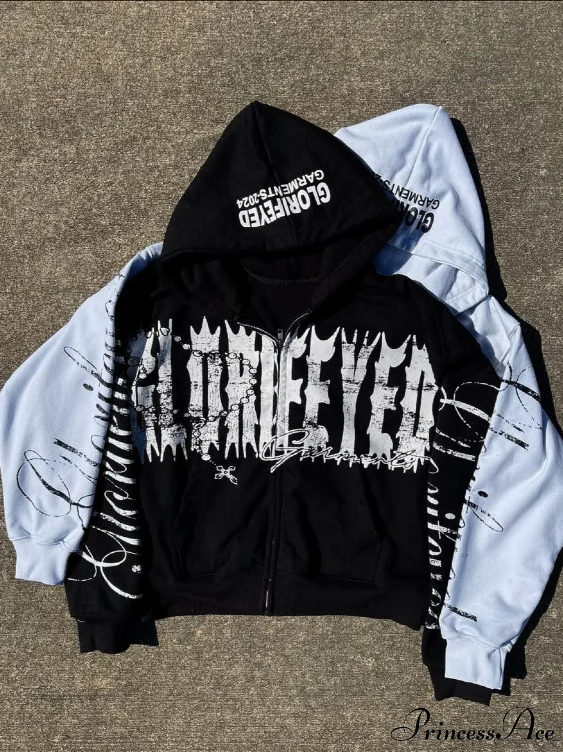 Unique Letter Print Retro Street Zip Hoodie - Image 3