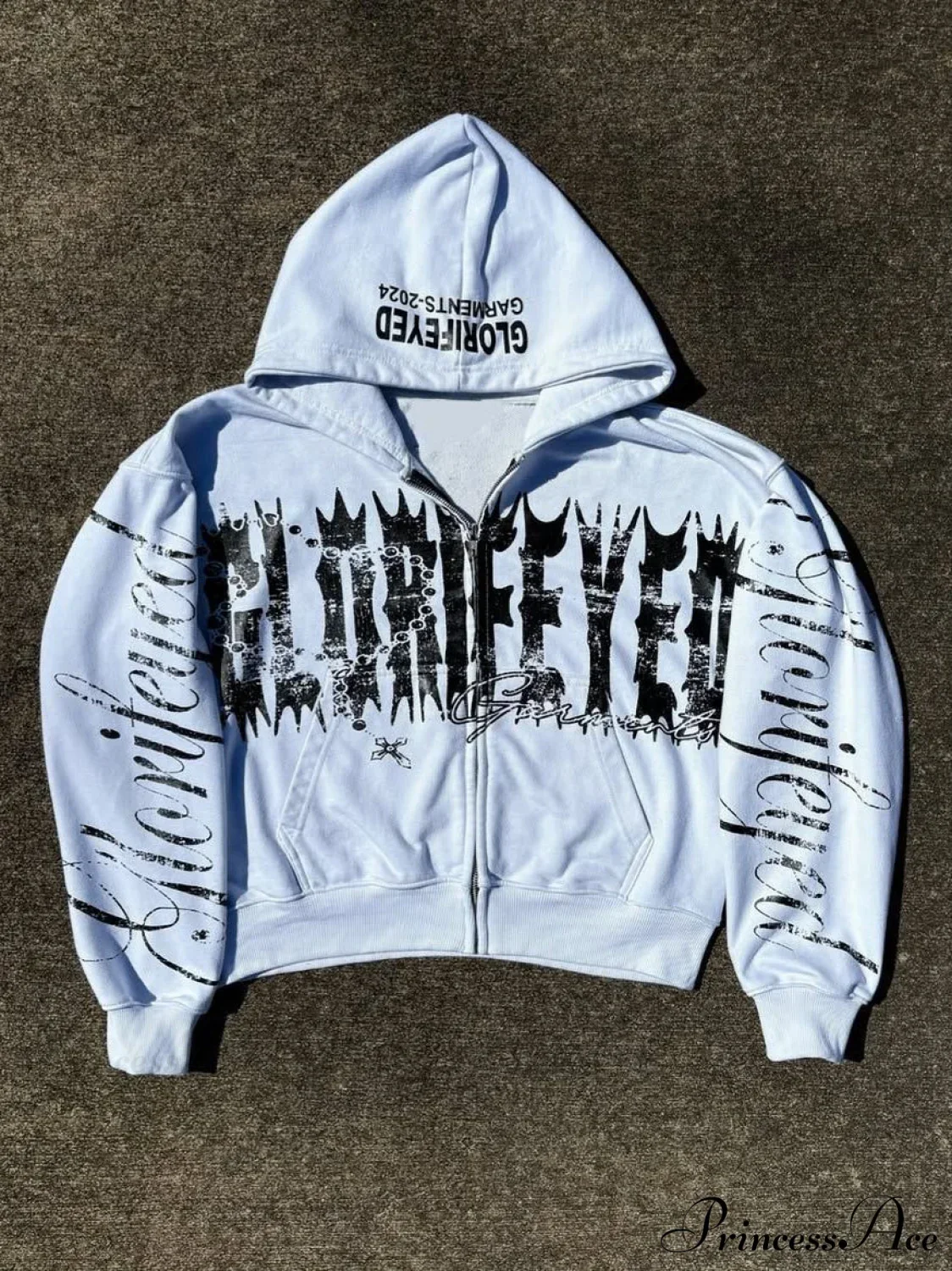 Unique Letter Print Retro Street Zip Hoodie - Image 4