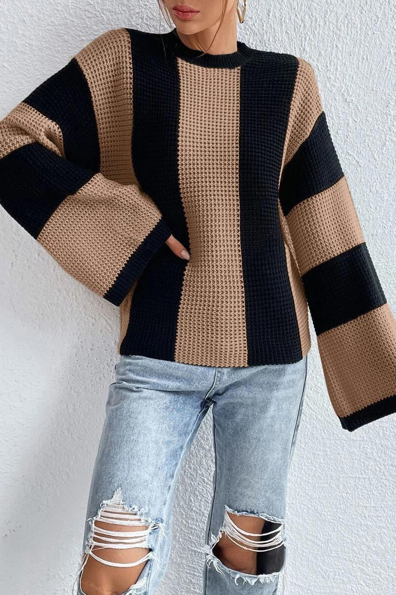 Unique Striped Crewneck Niche Stylish Knit Sweater - Image 2