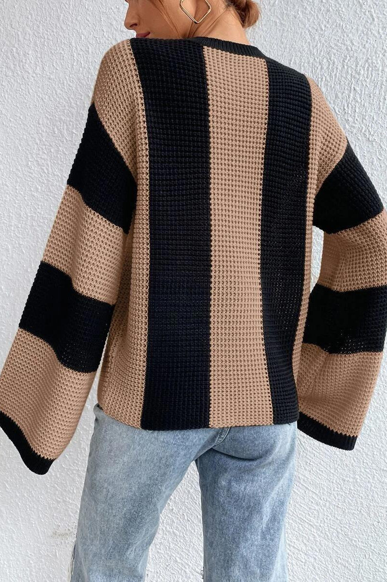 Unique Striped Crewneck Niche Stylish Knit Sweater - Image 3