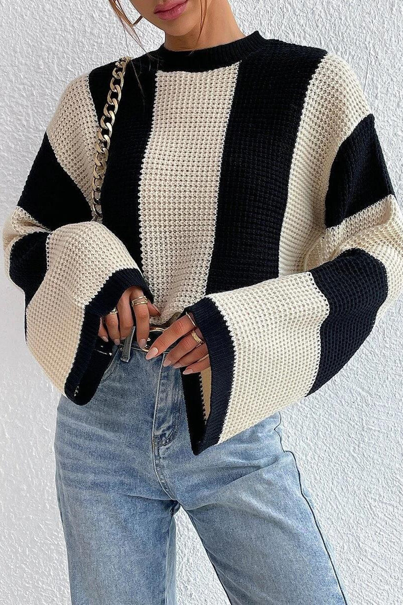 Unique Striped Crewneck Niche Stylish Knit Sweater - Image 4