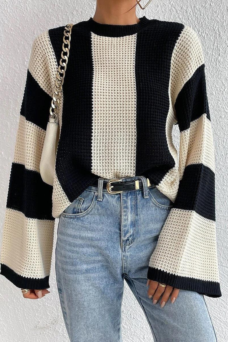 Unique Striped Crewneck Niche Stylish Knit Sweater - Image 5