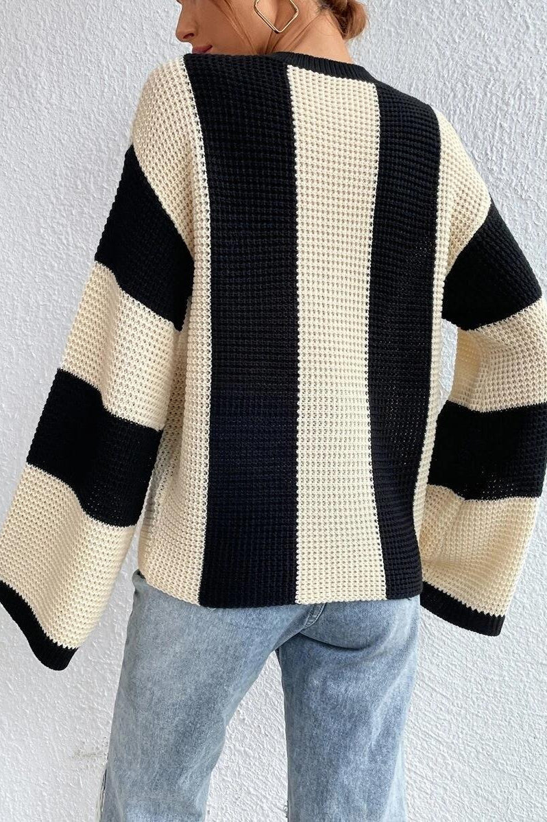 Unique Striped Crewneck Niche Stylish Knit Sweater - Image 6