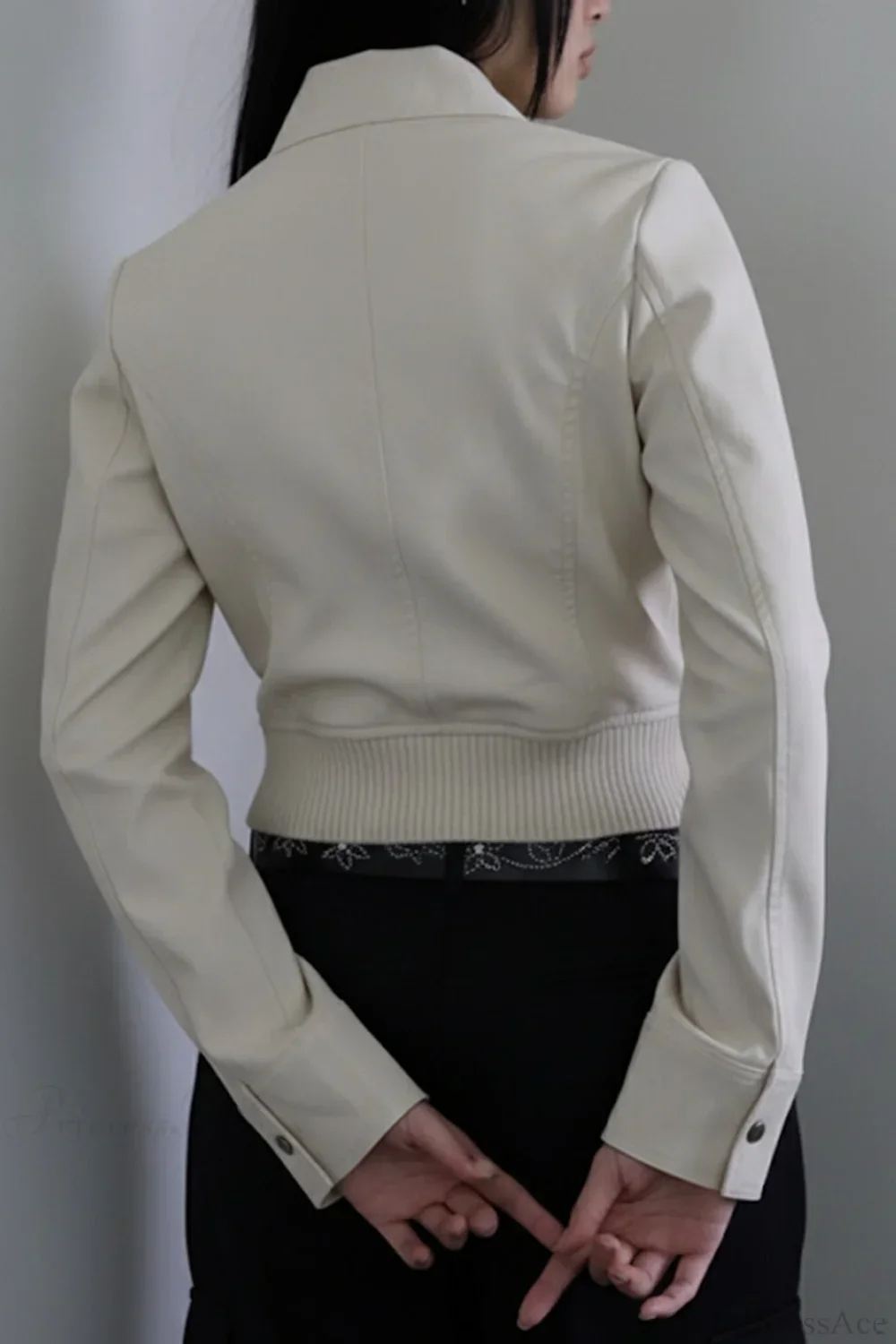 Utility Solid Color Pocket Stand Collar Waist Cinched Jacket - Image 4