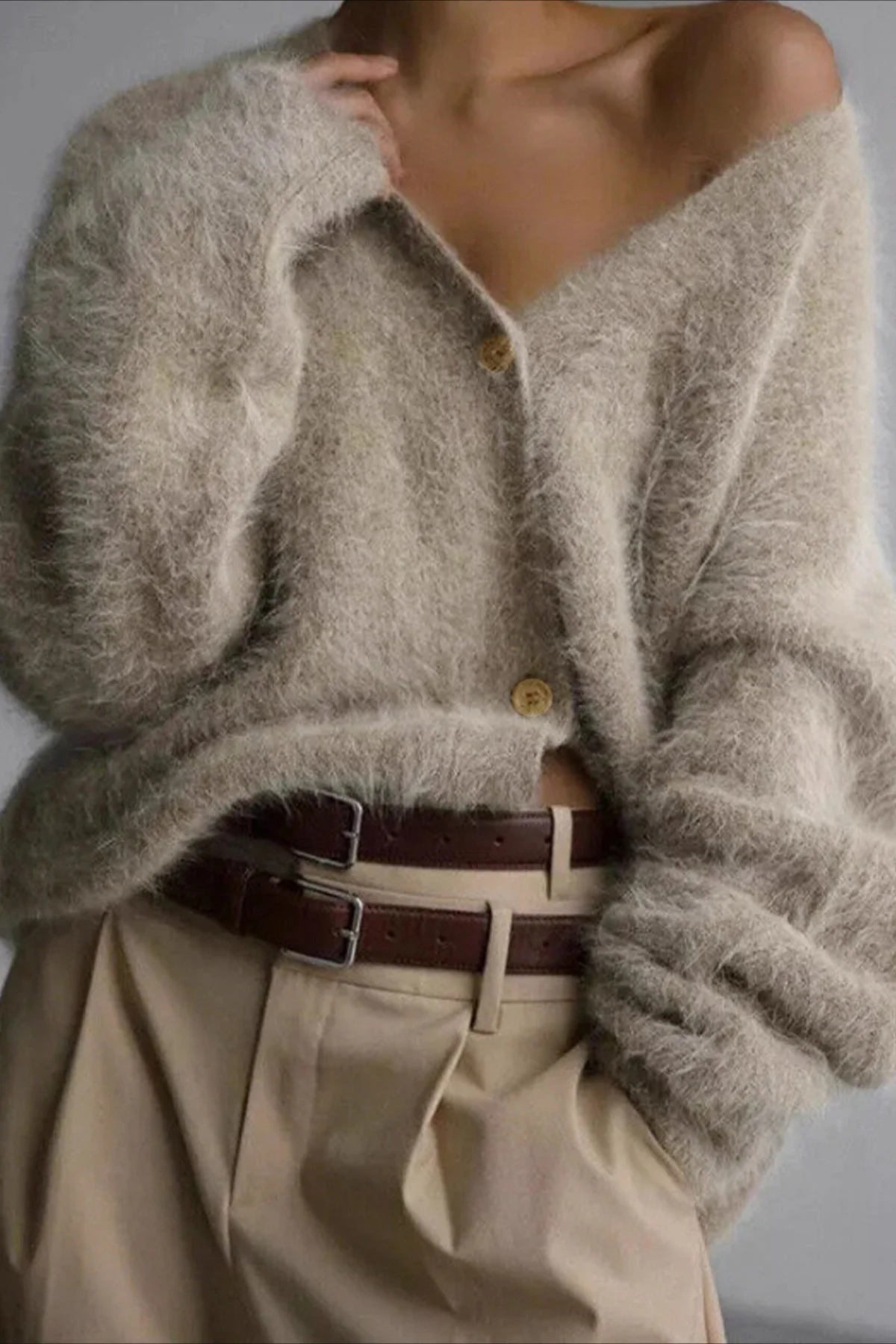 V Neck Button Long Sleeve Cardigan - Image 3