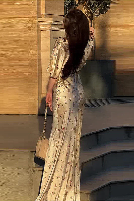 V Neck Cinched Waist Stylish Floral Dress - Image 3