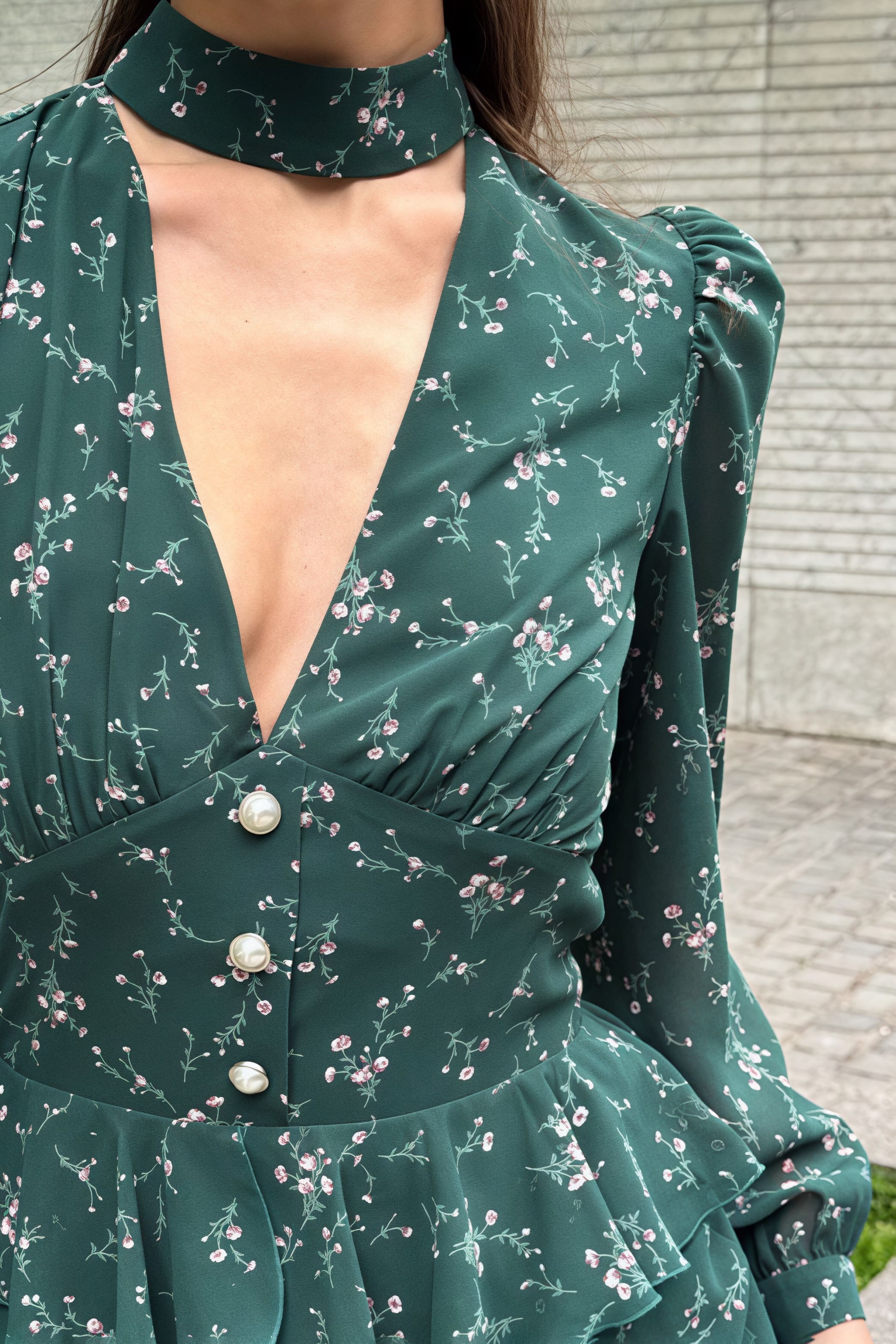 V Neck Long Sleeve Ruffled Floral Print Skirt Set - Image 5