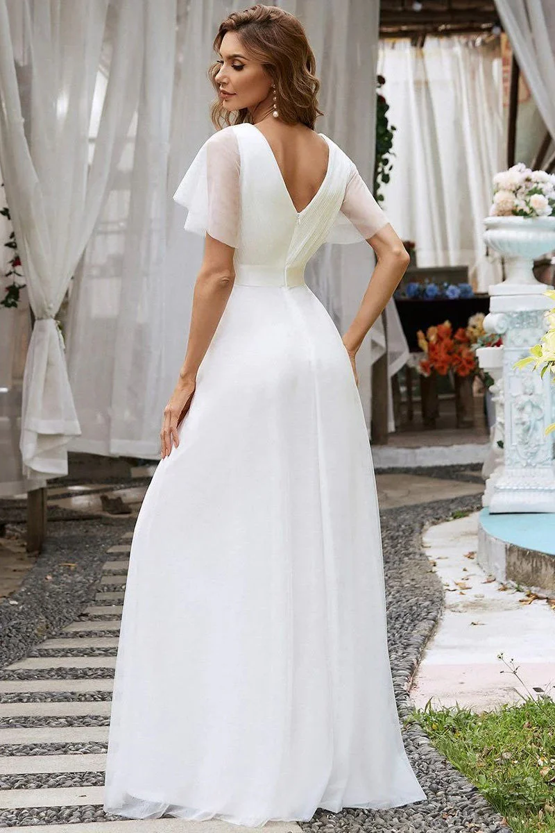 V Neck Mesh Elegant Ruffle Long Reception Dress - Image 2