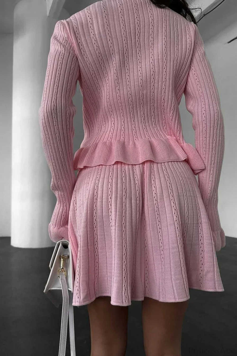 V-Neck Sparkle Ruffled Waist-Cinched Knit Chic Two Piece Set - Image 10