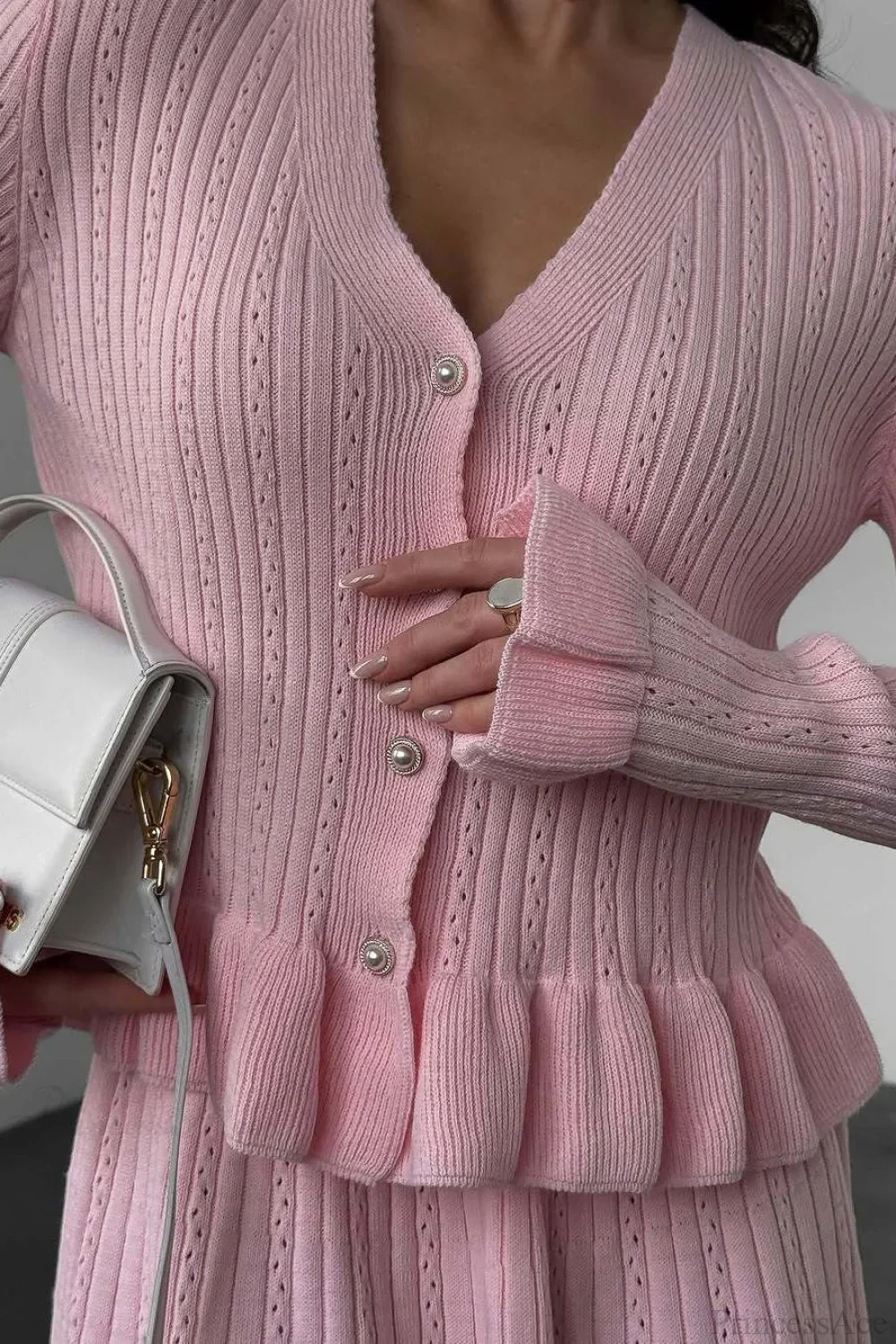 V-Neck Sparkle Ruffled Waist-Cinched Knit Chic Two Piece Set - Image 11
