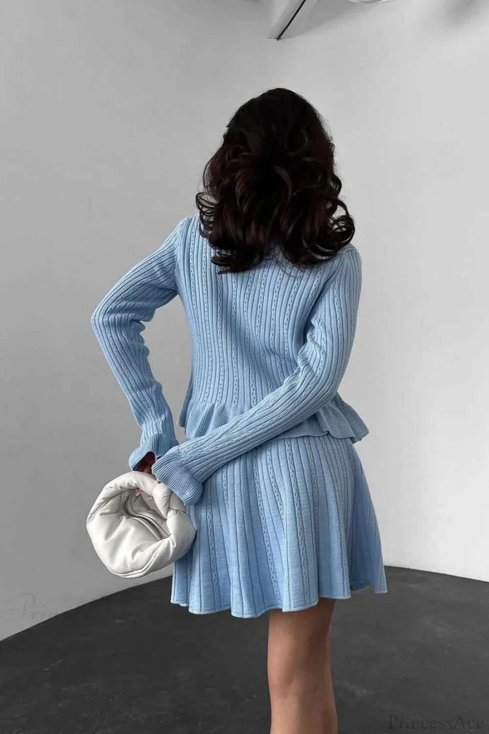 V-Neck Sparkle Ruffled Waist-Cinched Knit Chic Two Piece Set - Image 3