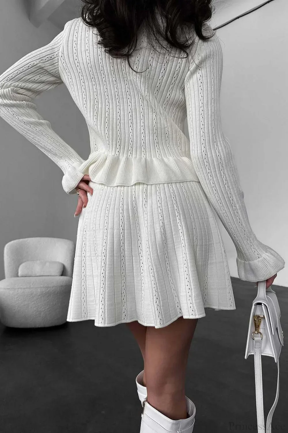 V-Neck Sparkle Ruffled Waist-Cinched Knit Chic Two Piece Set - Image 6
