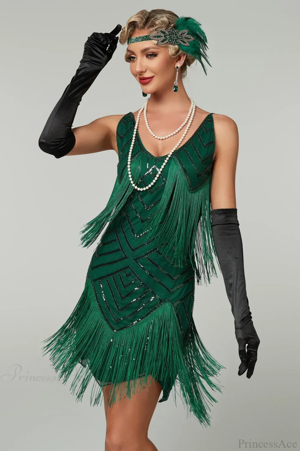 V-Neck Tassel Sequin Party Dress - Image 3