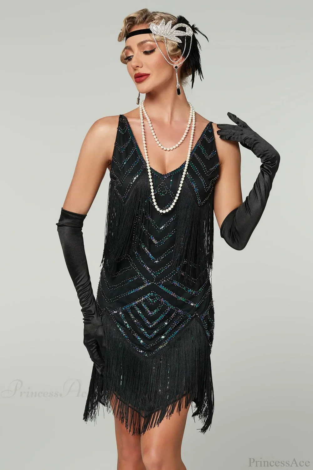 V-Neck Tassel Sequin Party Dress - Image 5