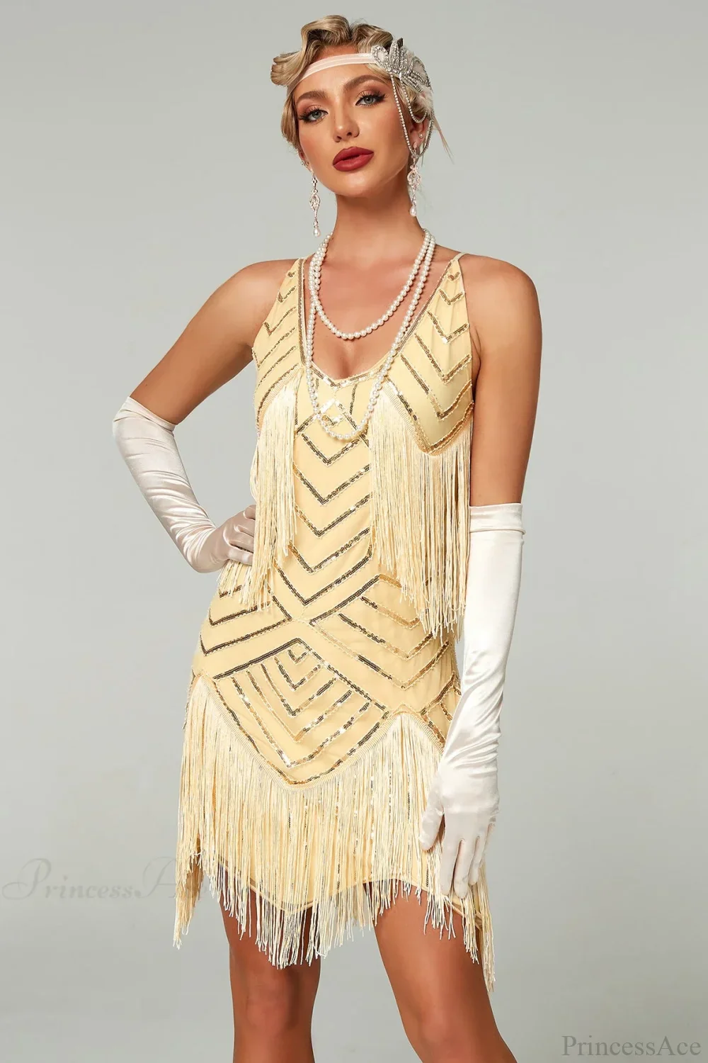 V-Neck Tassel Sequin Party Dress - Image 8