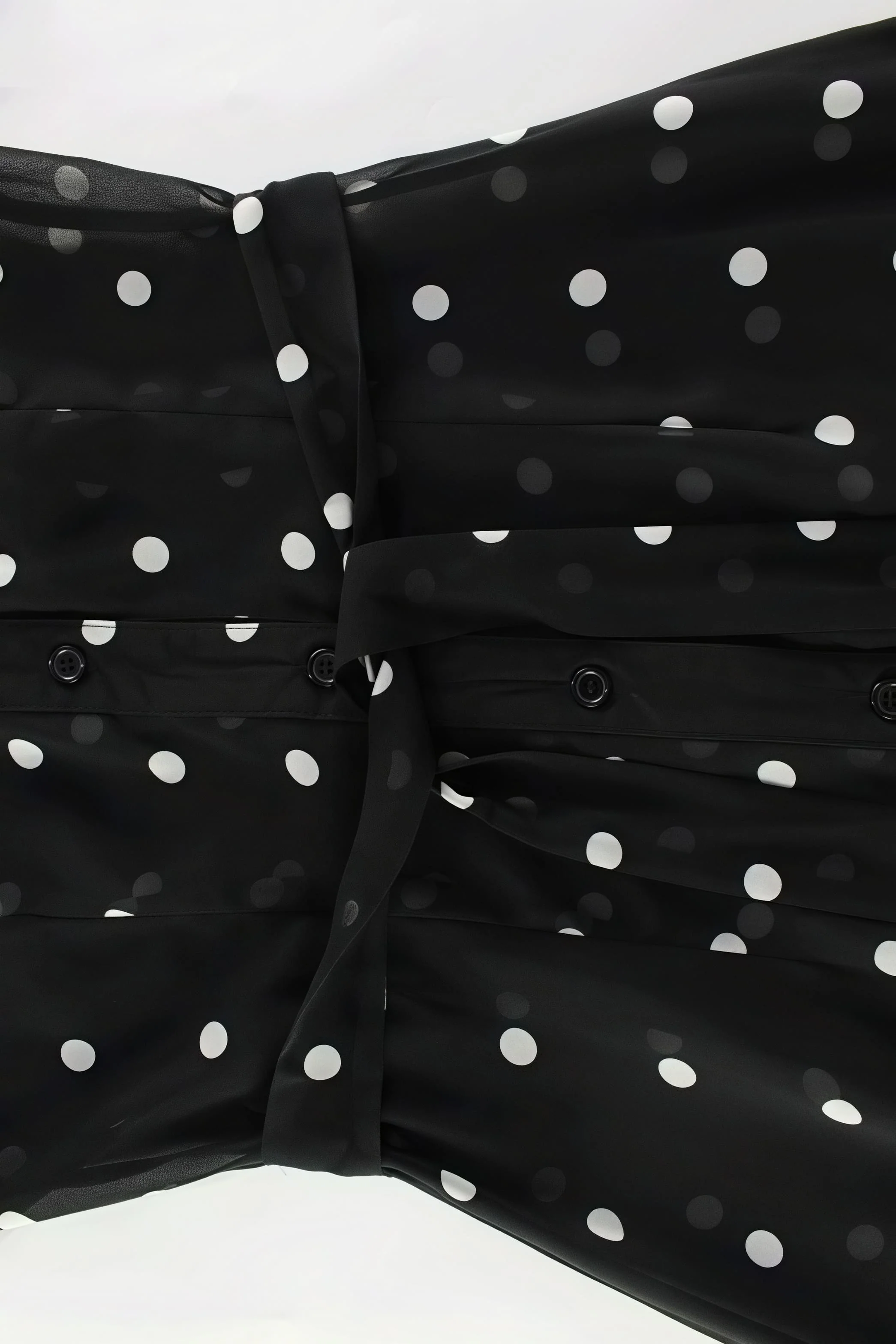 V Neck Waist Long Sleeve High Slit Polka Dot Midi Dress - Image 6