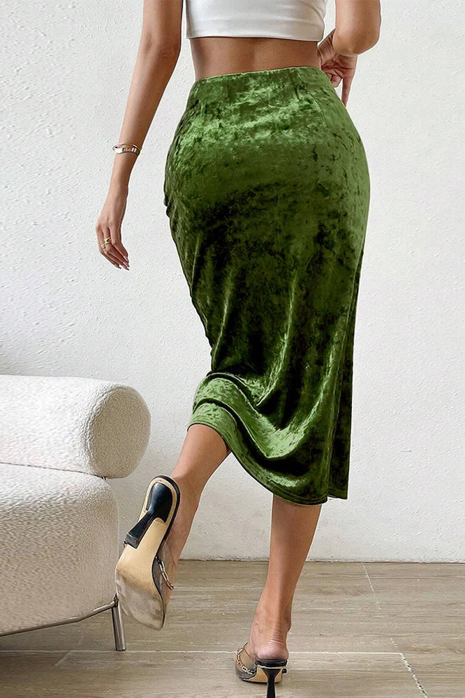 Velvet High Slit Bodycon Skirt - Image 5