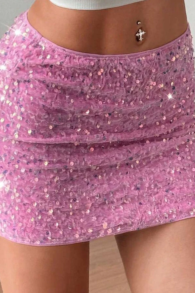 Velvet Sequin Bodycon Mini Skirt - Image 2