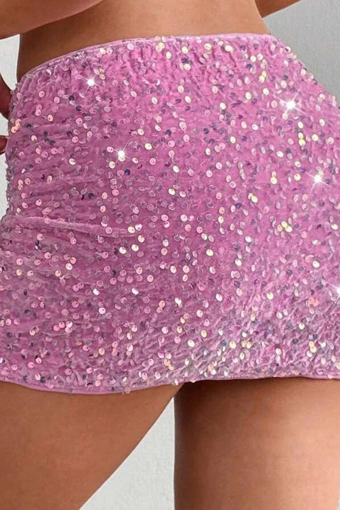 Velvet Sequin Bodycon Mini Skirt - Image 3