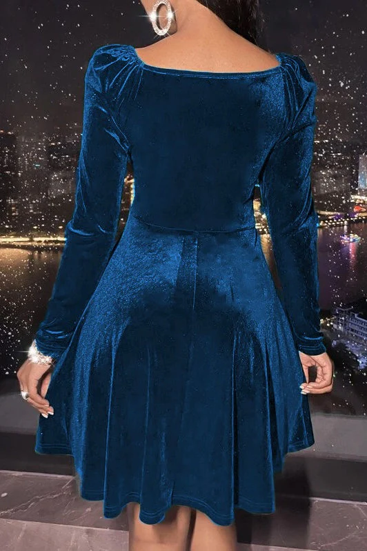 Velvet Solid Long Sleeve V-neck Midi Dress - Image 7