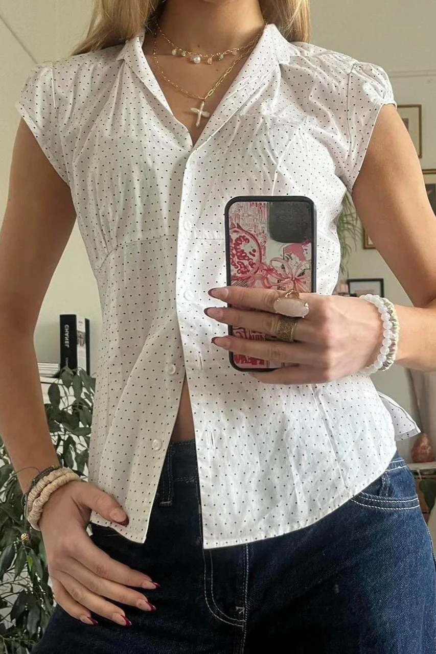 Versatile Red White Plaid Blouse - Image 13