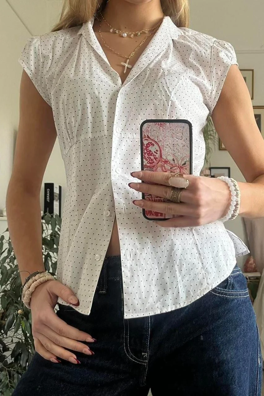 Versatile Red White Plaid Blouse - Image 14