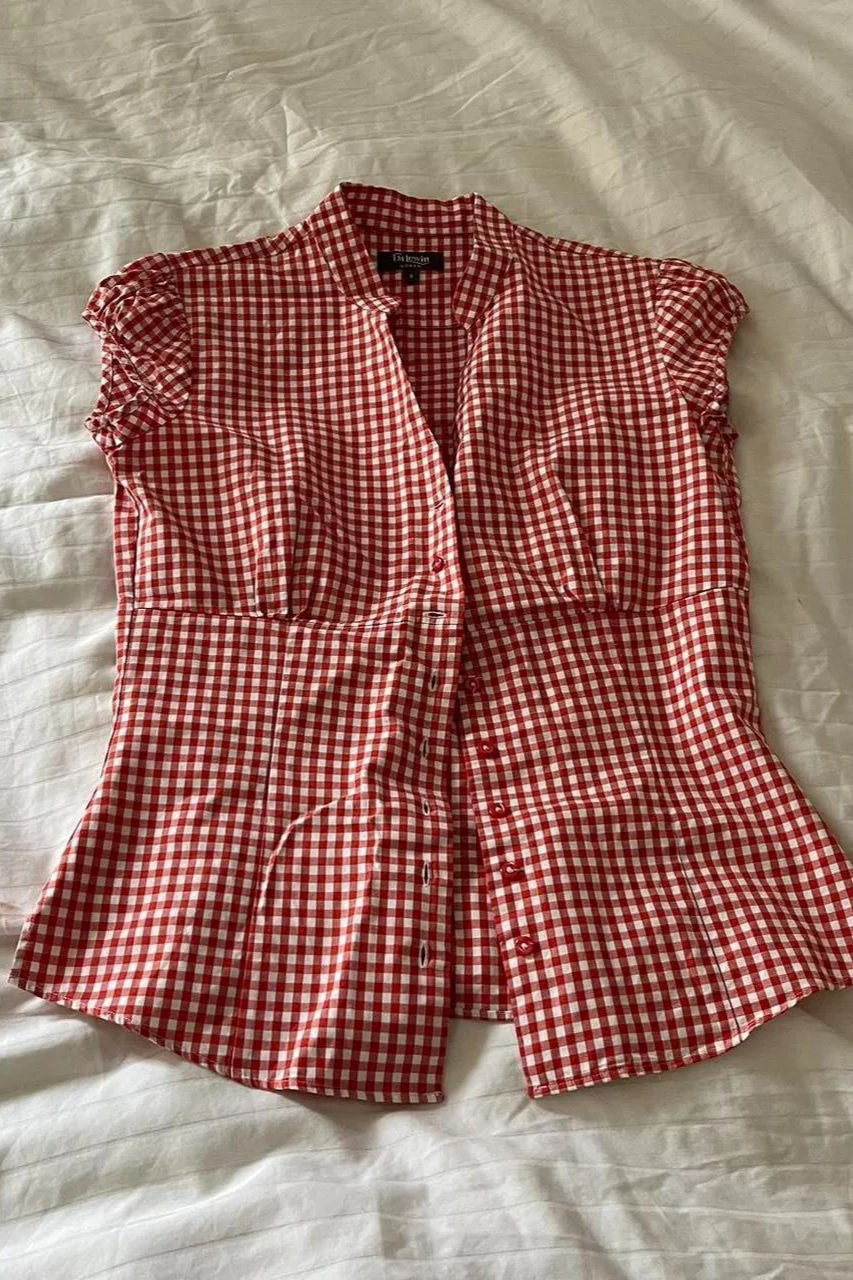 Versatile Red White Plaid Blouse - Image 4