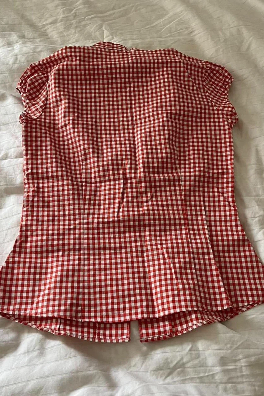 Versatile Red White Plaid Blouse - Image 5