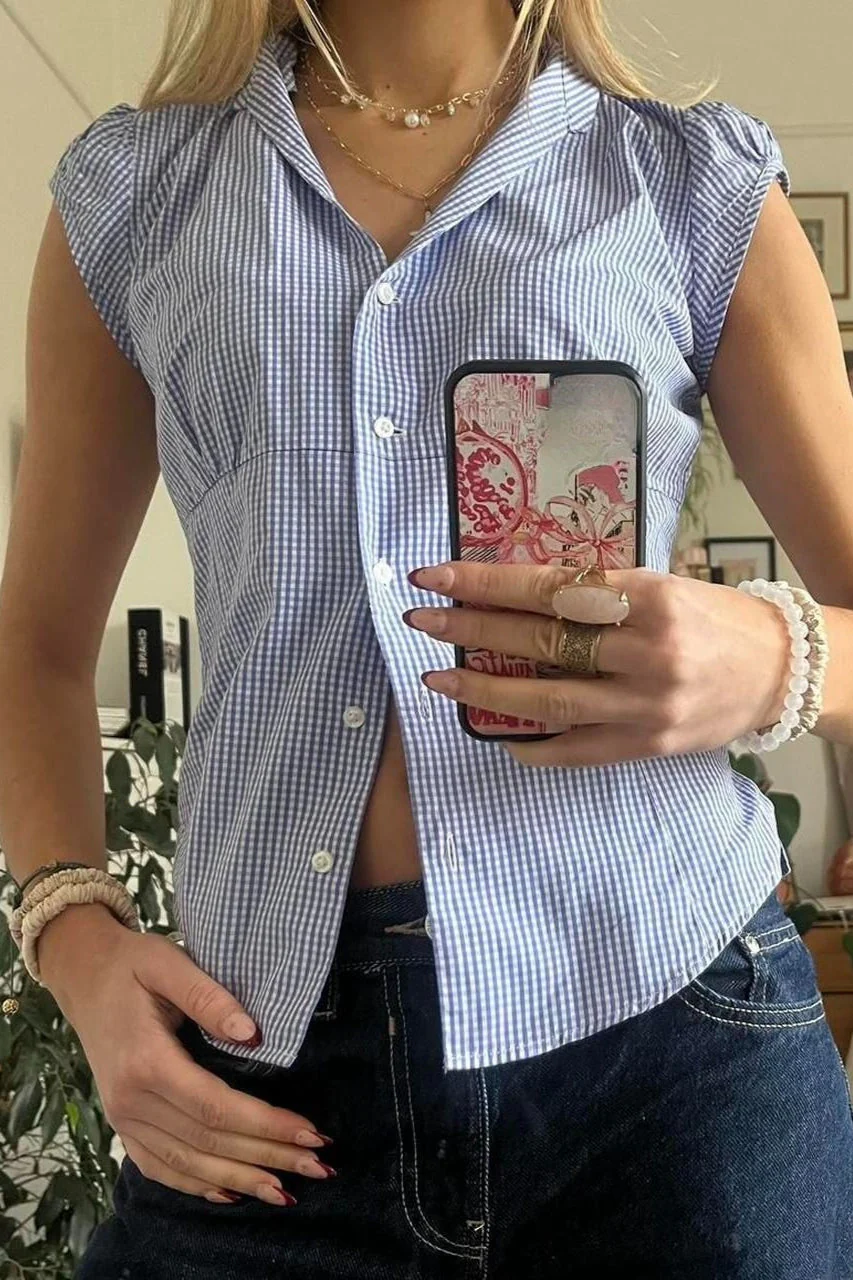 Versatile Red White Plaid Blouse - Image 6