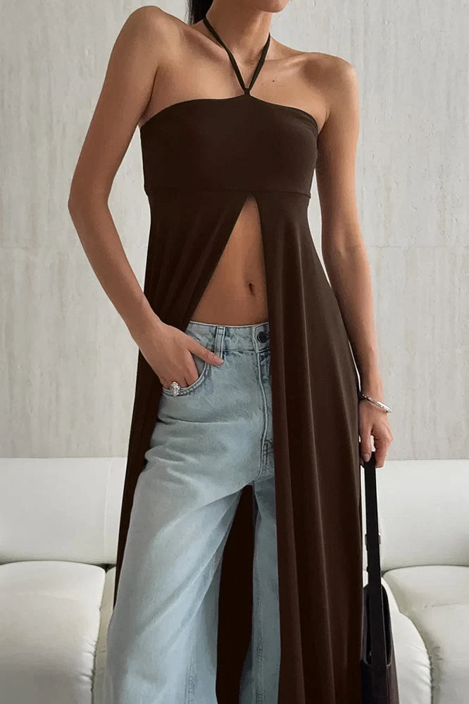 Versatile Flowy Slit Halter Slim Blouse - Image 3