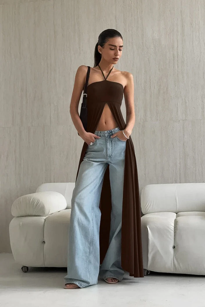 Versatile Flowy Slit Halter Slim Blouse - Image 4