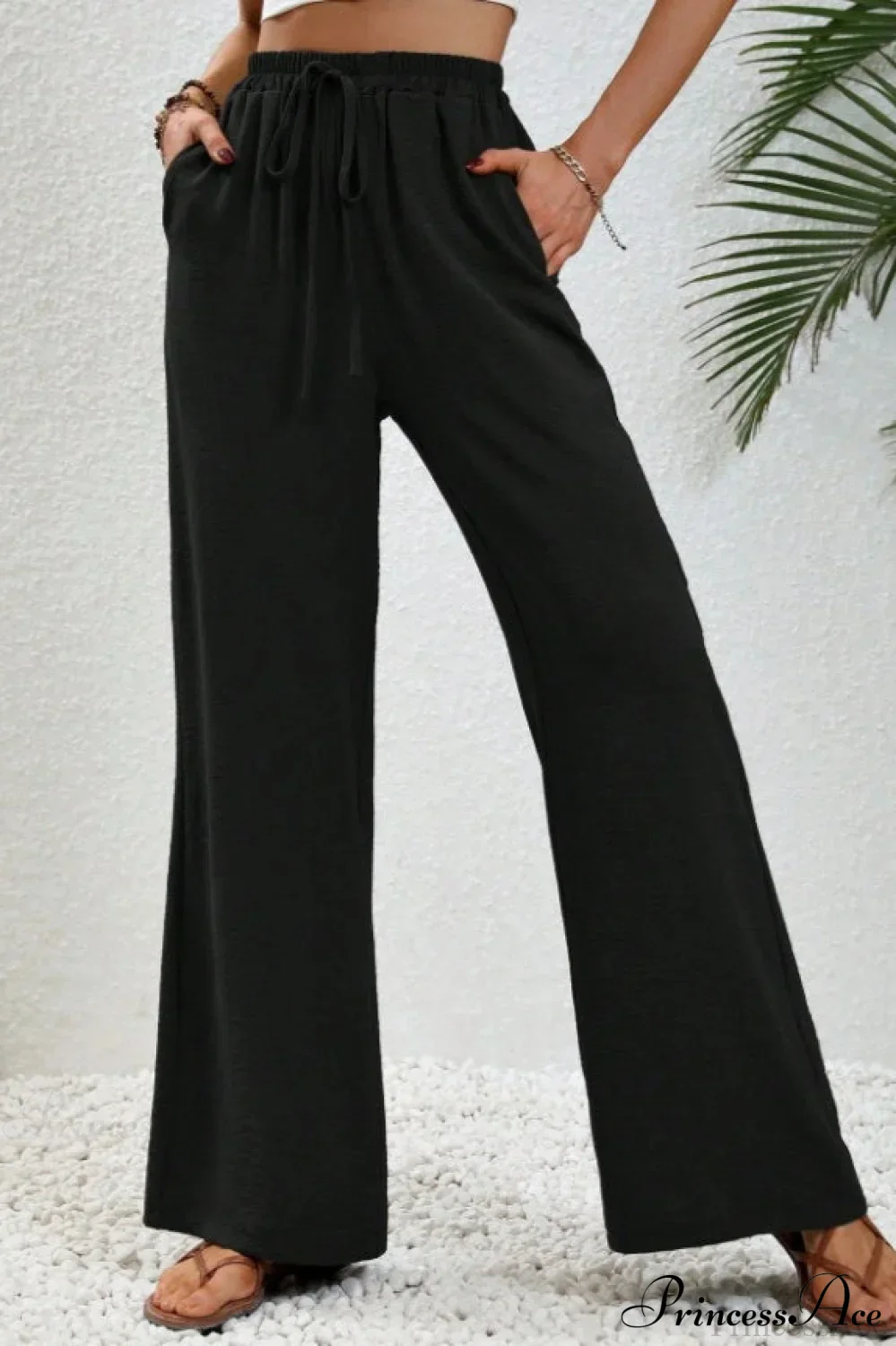 Versatile Solid Maxi Wide Leg Pants - Image 2