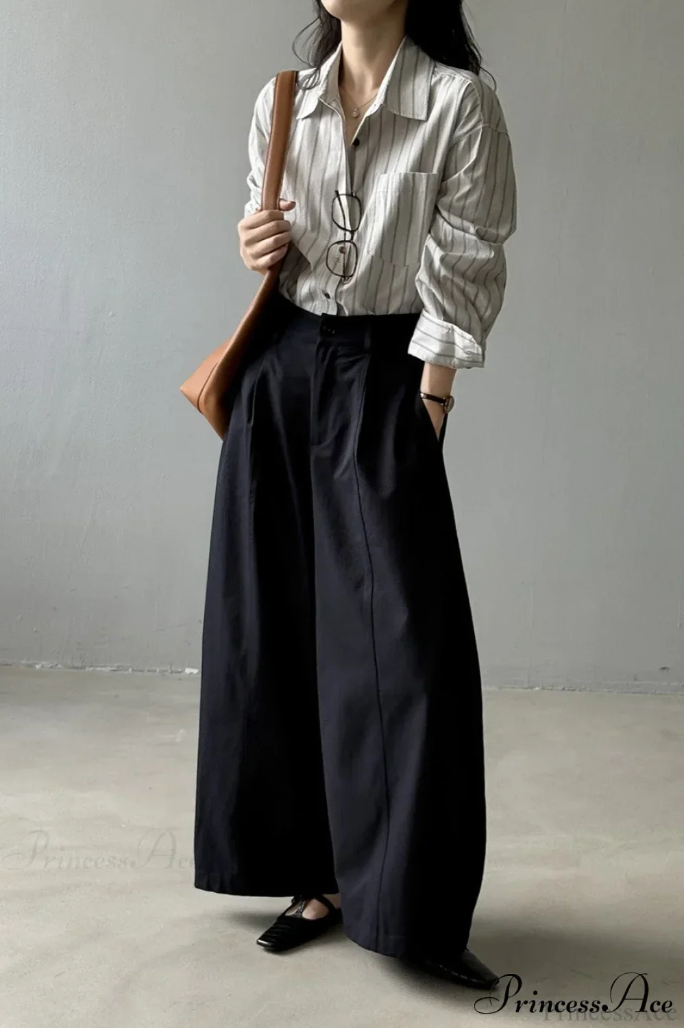 Vertical Stripe Long-Sleeve Cotton Loose Blouse - Image 9