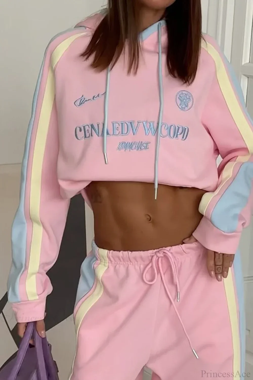 Vibrant Pink Pullover Hoodie Wide Leg Pants Two Piece Set - Image 5