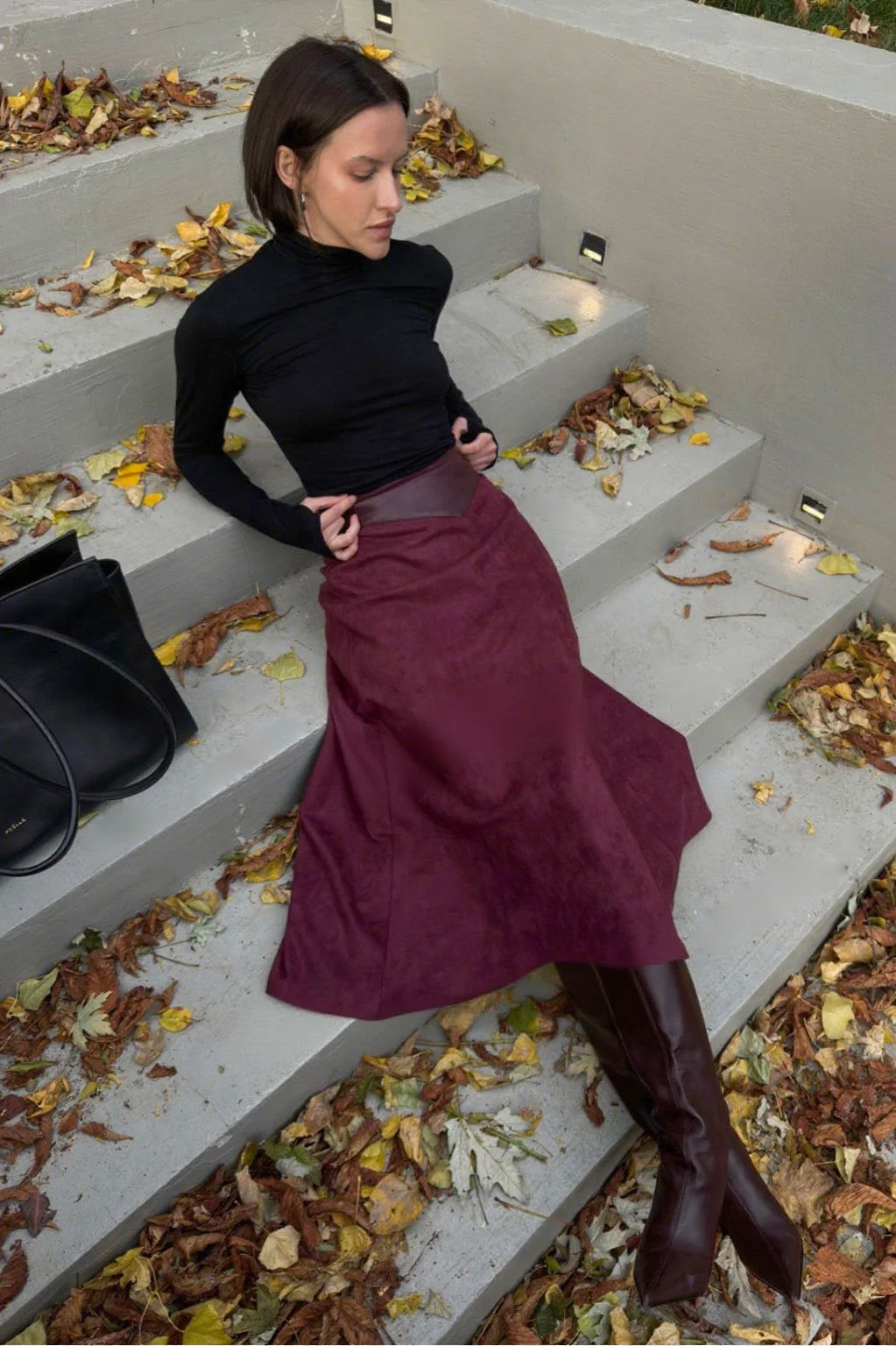 Vintage A-Line Faux Suede Midi Skirt - Image 3