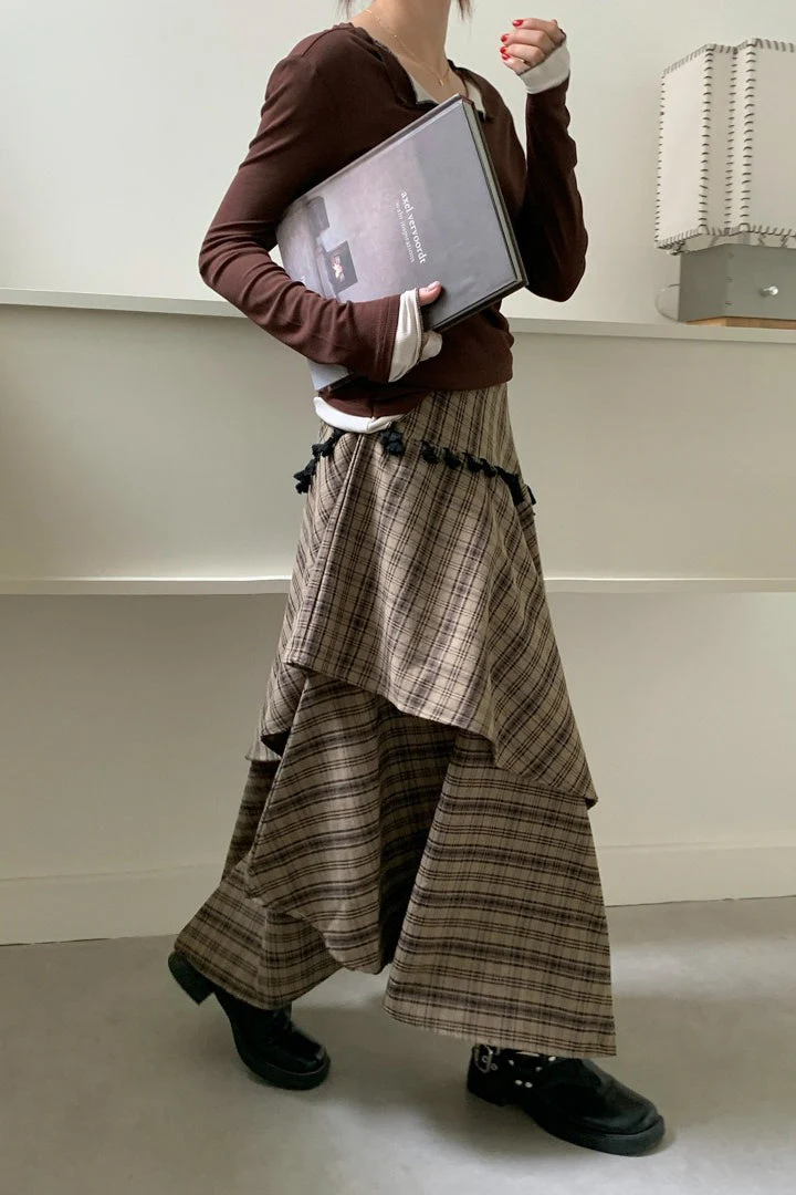 Vintage Asymmetrical Plaid Maxi Skirt - Image 2