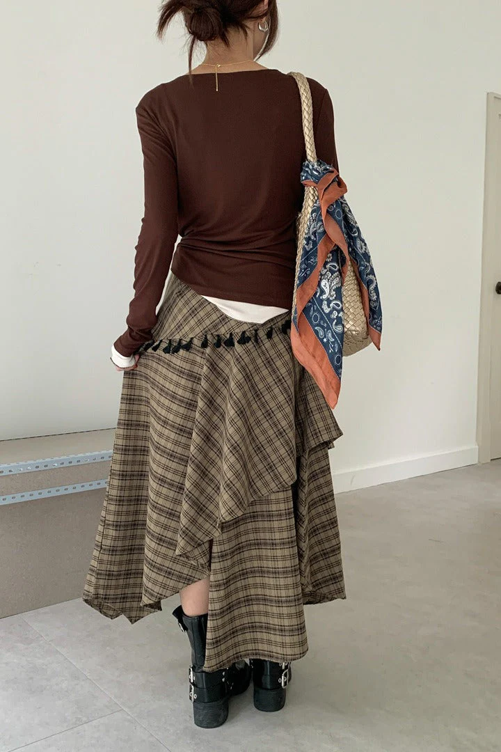 Vintage Asymmetrical Plaid Maxi Skirt - Image 5