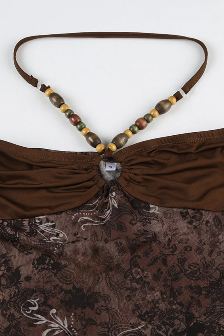 Vintage Bead Asym Hem Mesh Halter Top - Image 4