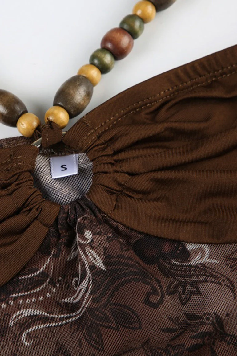 Vintage Bead Asym Hem Mesh Halter Top - Image 5