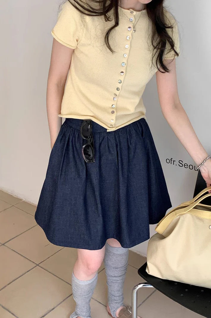 Vintage Blue High Waist A Line Denim Mini Skirt - Image 3