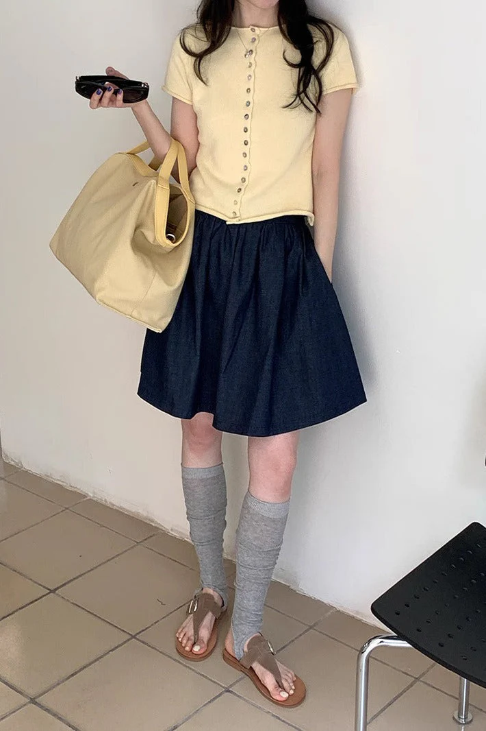 Vintage Blue High Waist A Line Denim Mini Skirt - Image 4