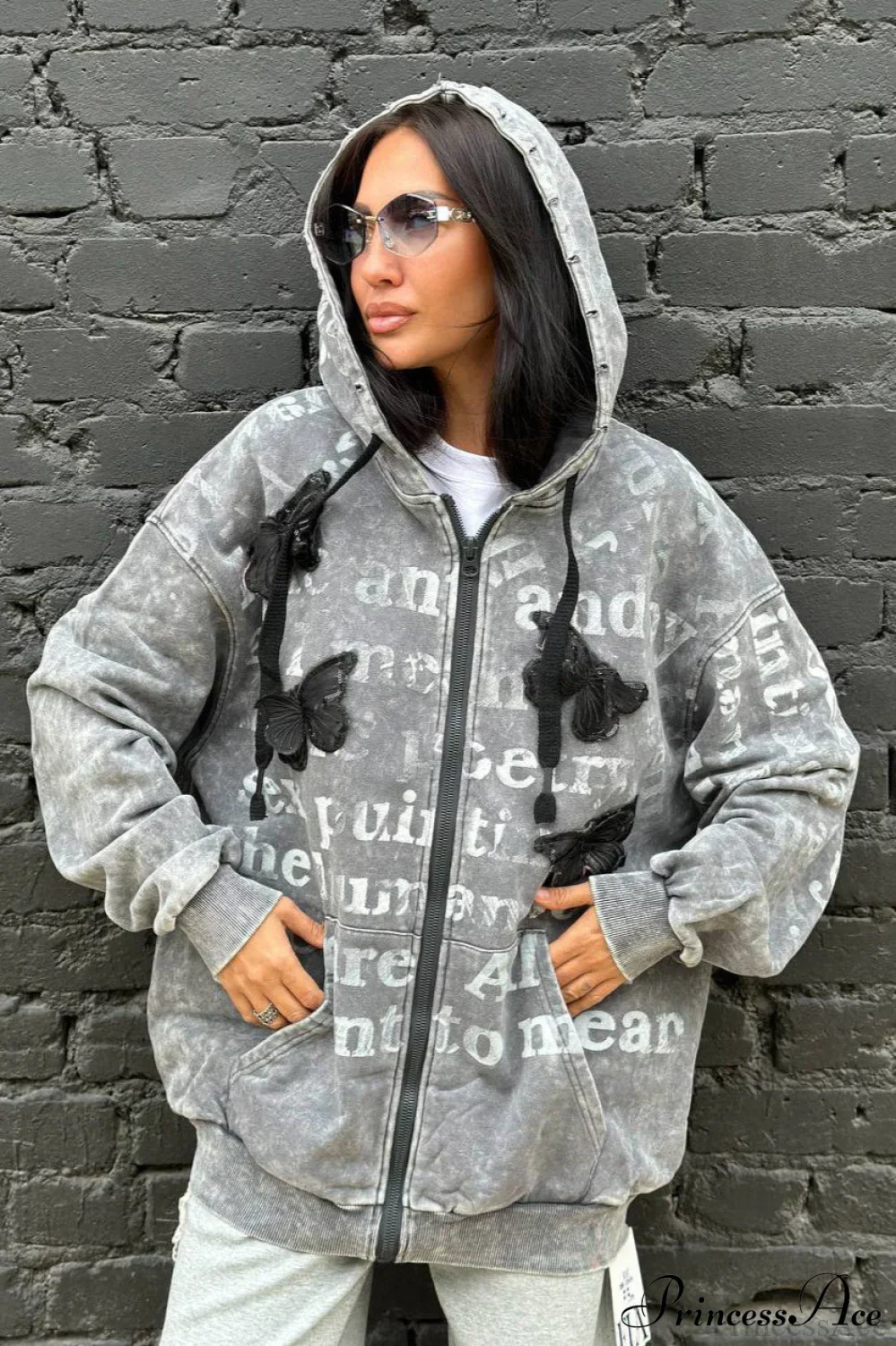 Vintage Bow Letter Distressed Hoodie - Image 2