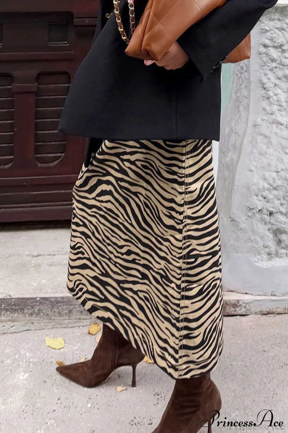 Vintage Brown Zebra Print Split Skirt - Image 3