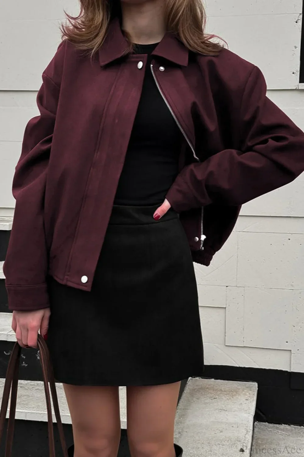 Vintage Burgundy Suede Utility Jacket - Image 2