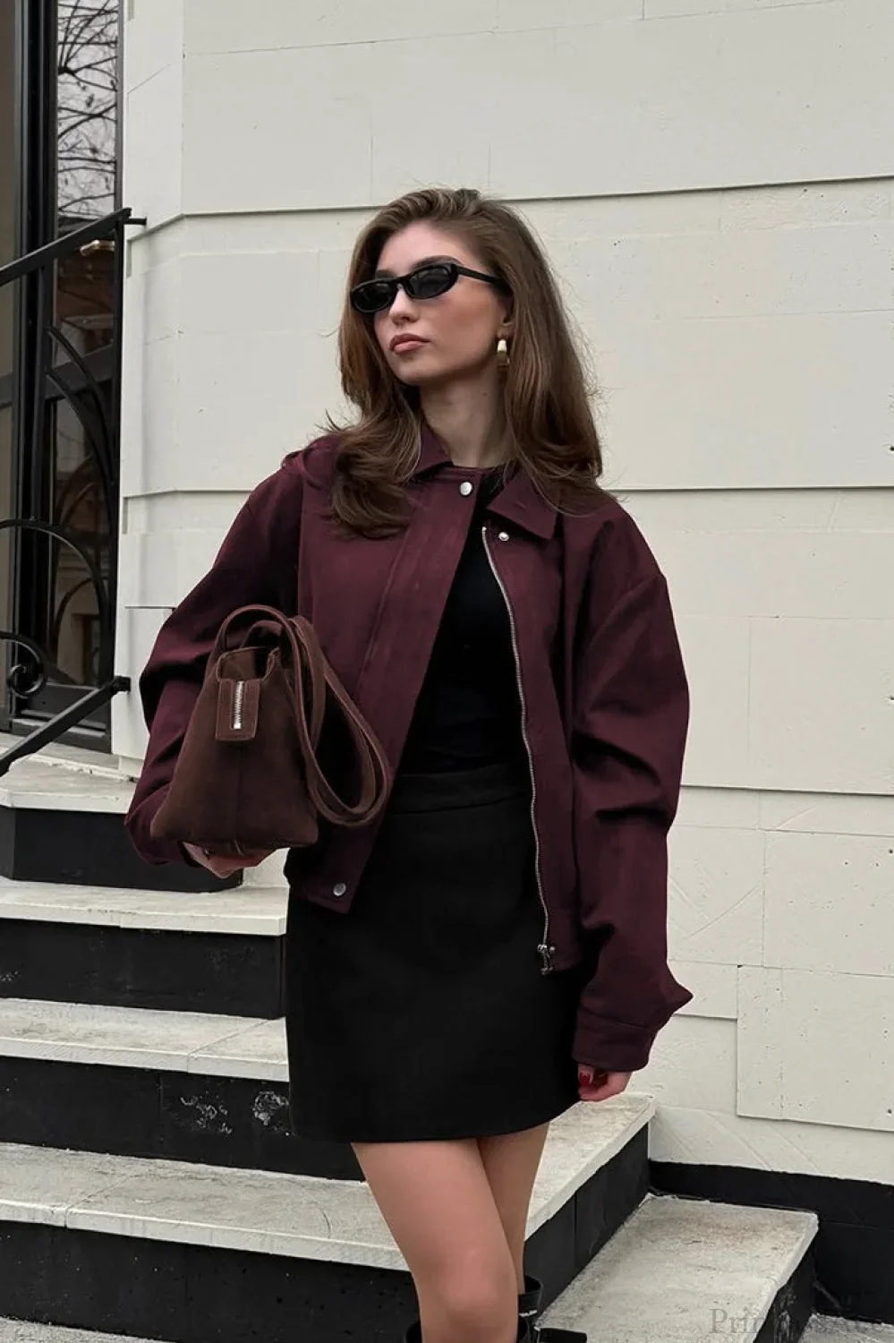 Vintage Burgundy Suede Utility Jacket - Image 3
