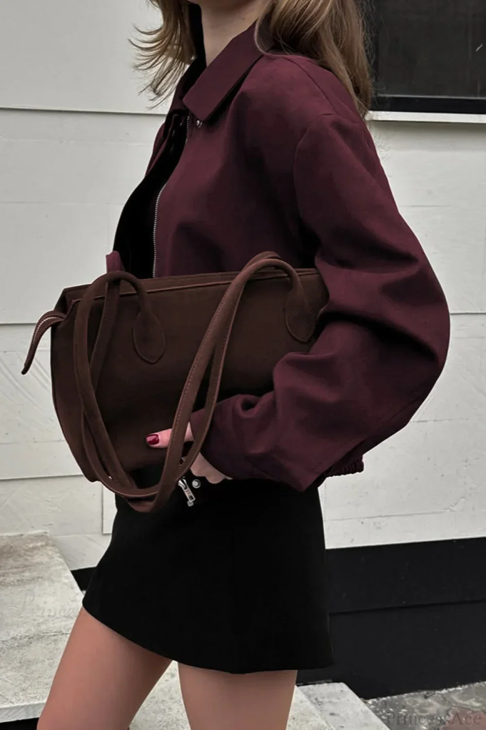 Vintage Burgundy Suede Utility Jacket - Image 5