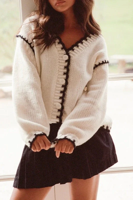 Vintage Cable Knit V Neck Button Cardigan - Image 6
